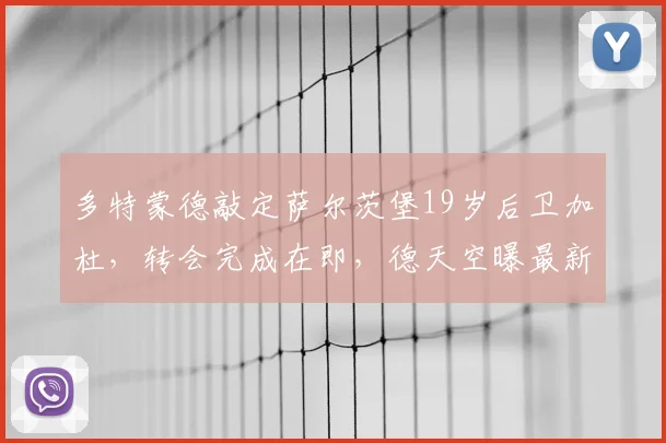 多特蒙德敲定萨尔茨堡19岁后卫加杜，转会完成在即，德天空曝最新消息